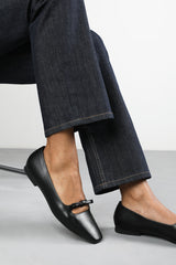 Hope Square Toe Ballet Flats With Knot Bow In Black Faux Leather