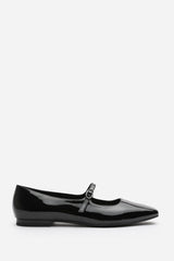 Jennifer Mary Jane Flats With Buckle Strap In Black Patent Finish