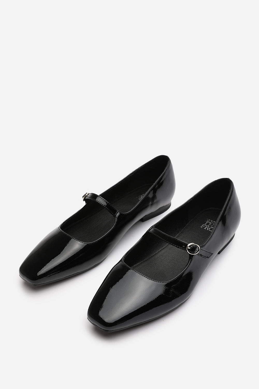 Jennifer Mary Jane Flats With Buckle Strap In Black Patent Finish