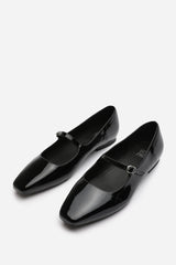 Jennifer Wide Fit Mary Jane Flats With Buckle Strap In Black Patent Finish