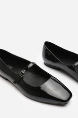 Jennifer Mary Jane Flats With Buckle Strap In Black Patent Finish