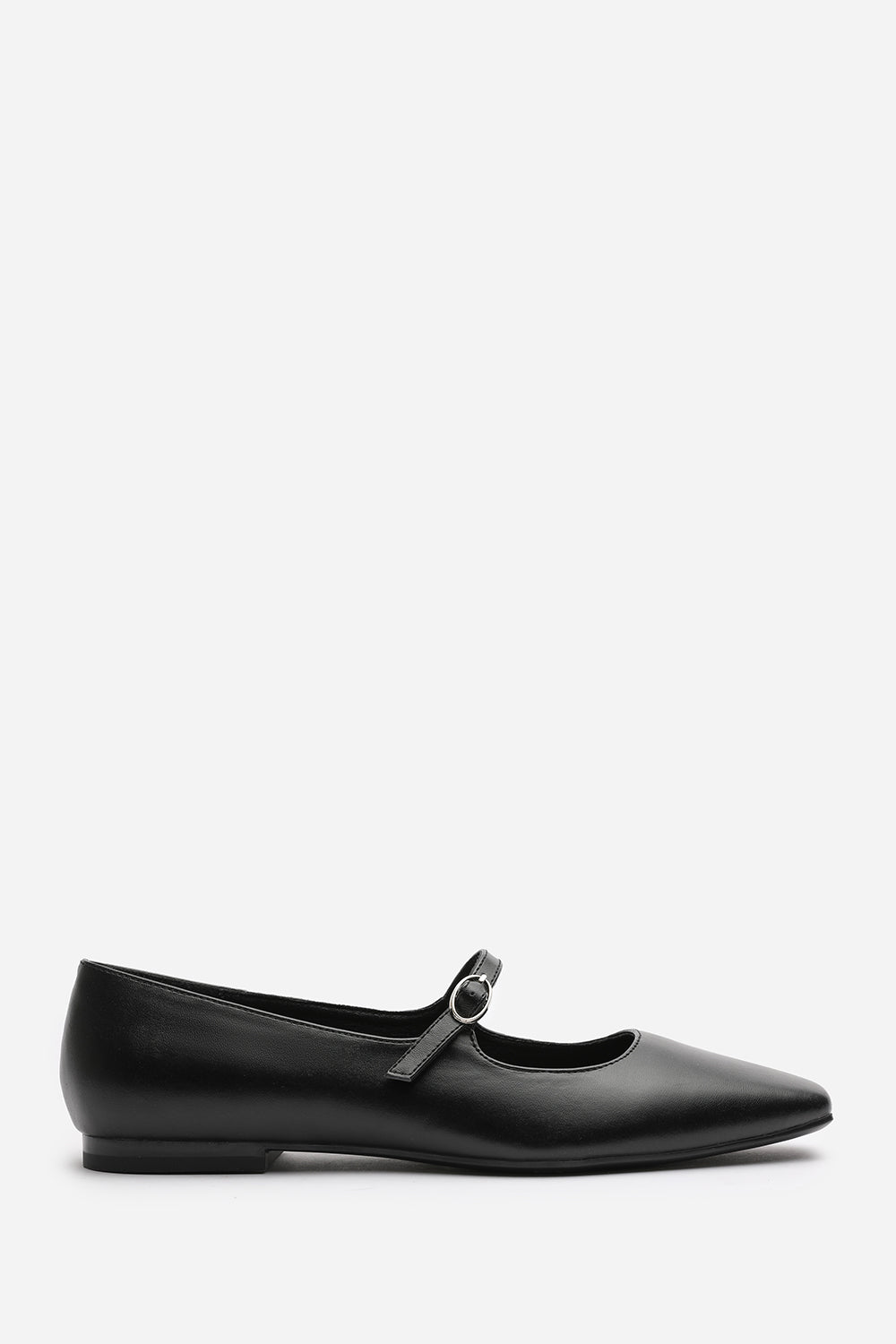 Jennifer Mary Jane Flats With Buckle Strap In Black Faux Leather