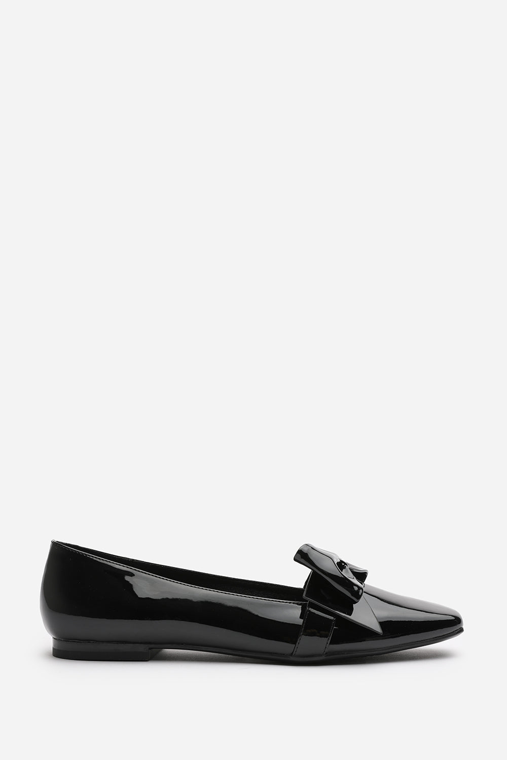 Jessa Girl's School Classic Bow Ballerina Shoes In Black Faux Patent Leather