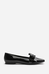 Jessica Wide Fit Square Toe Ballet Flats With Bow Detail In Black Patent Finish