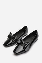 Jessa Wide Fit Girl's School Classic Bow Ballerina Shoes In Black Faux Patent Leather