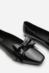 Jessica Wide Fit Square Toe Ballet Flats With Bow Detail In Black Patent Finish