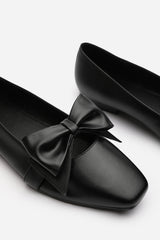 Jessa Girl's School Classic Bow Ballerina Shoes In Black Faux Leather