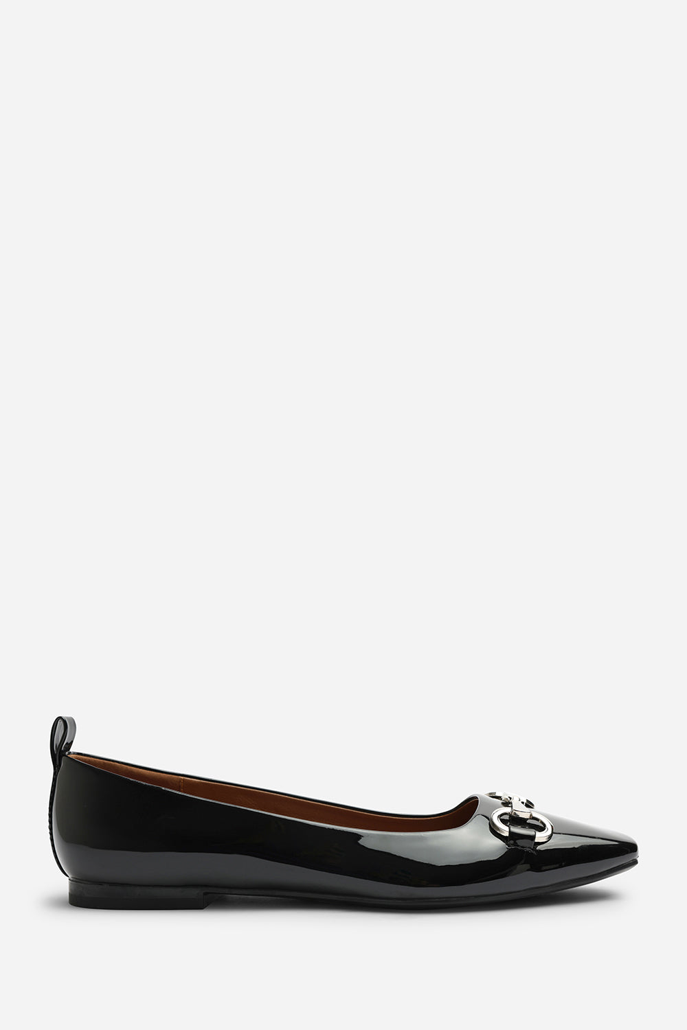 Lauren Snaffle Trim Detail Square Toe Ballet Flats in Black Patent