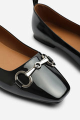 Lauren Snaffle Trim Detail Square Toe Ballet Flats in Black Patent