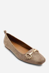 Lauren' Suede Ballet Flats With Front Buckle Detail
