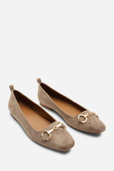 Lauren' Suede Ballet Flats With Front Buckle Detail