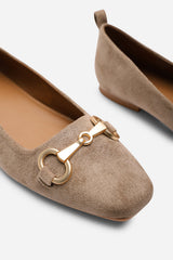 Lauren' Suede Ballet Flats With Front Buckle Detail