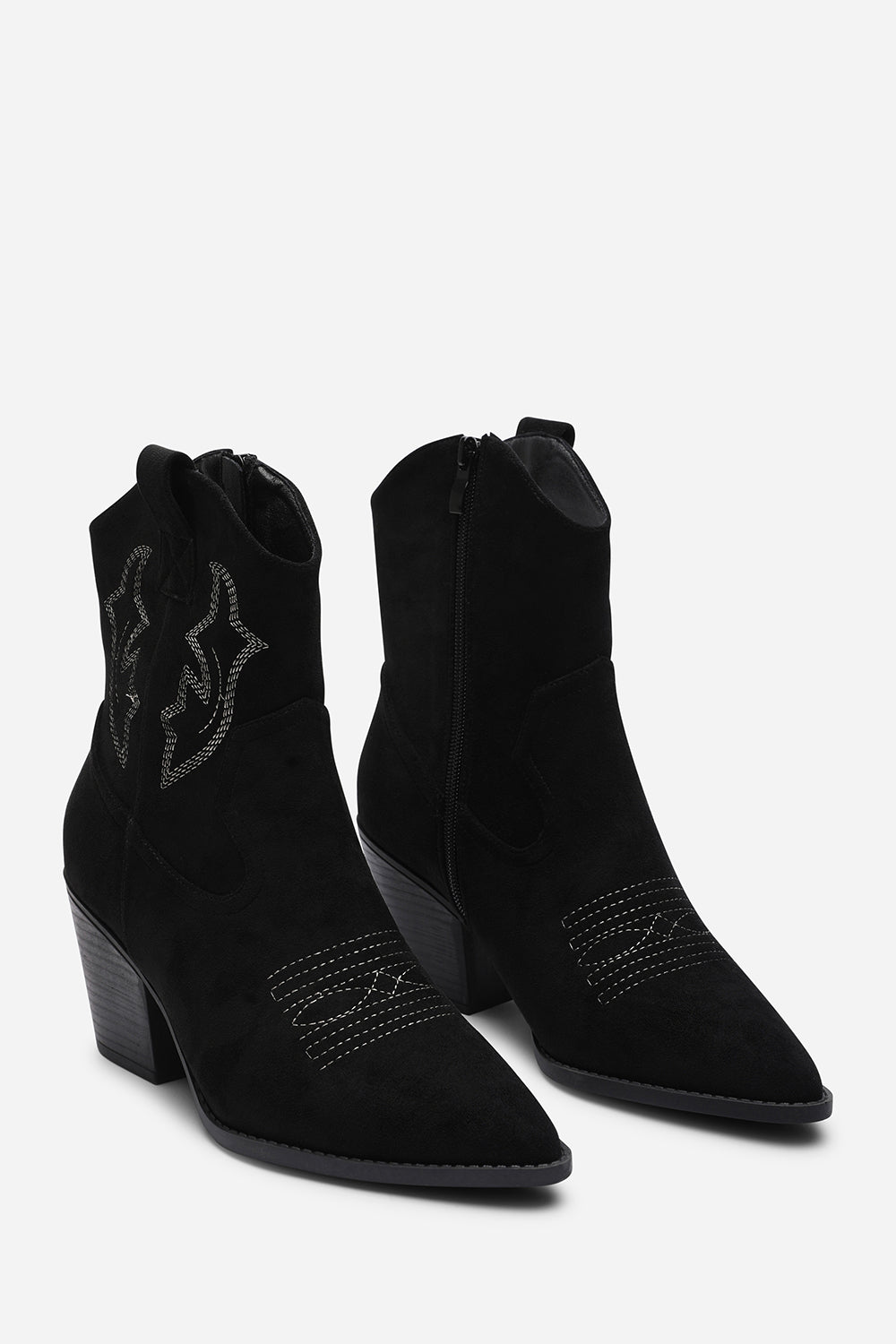 Seraphina Black Suede Cowboy Boots Ankle Length Western Block Heel