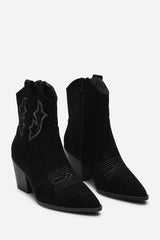 Seraphina Black Suede Cowboy Boots Ankle Length Western Block Heel