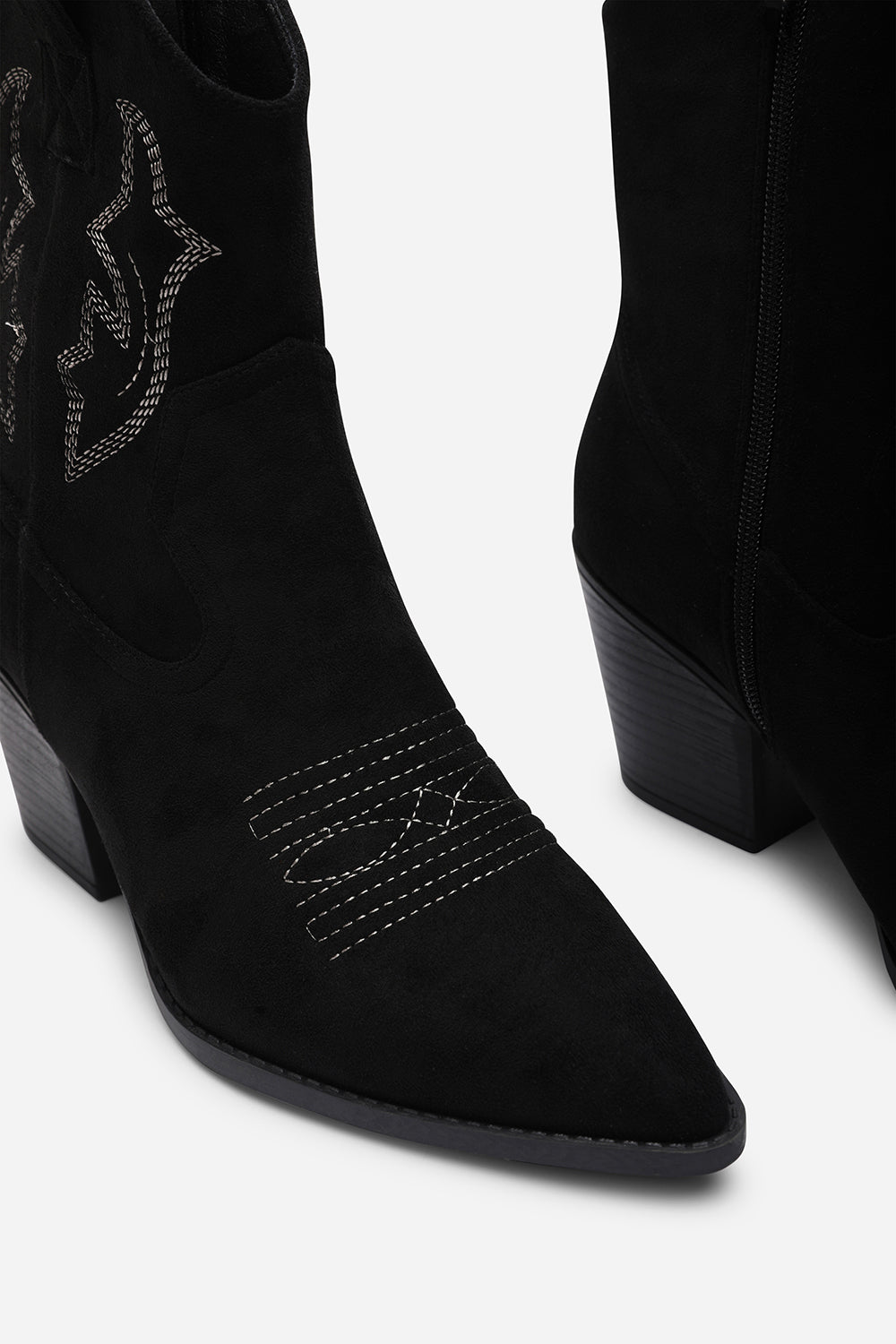 Seraphina Black Suede Cowboy Boots Ankle Length Western Block Heel