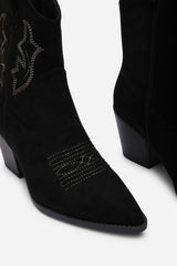 Seraphina Black Suede Cowboy Boots Ankle Length Western Block Heel