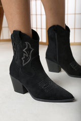 Seraphina Black Suede Cowboy Boots Ankle Length Western Block Heel