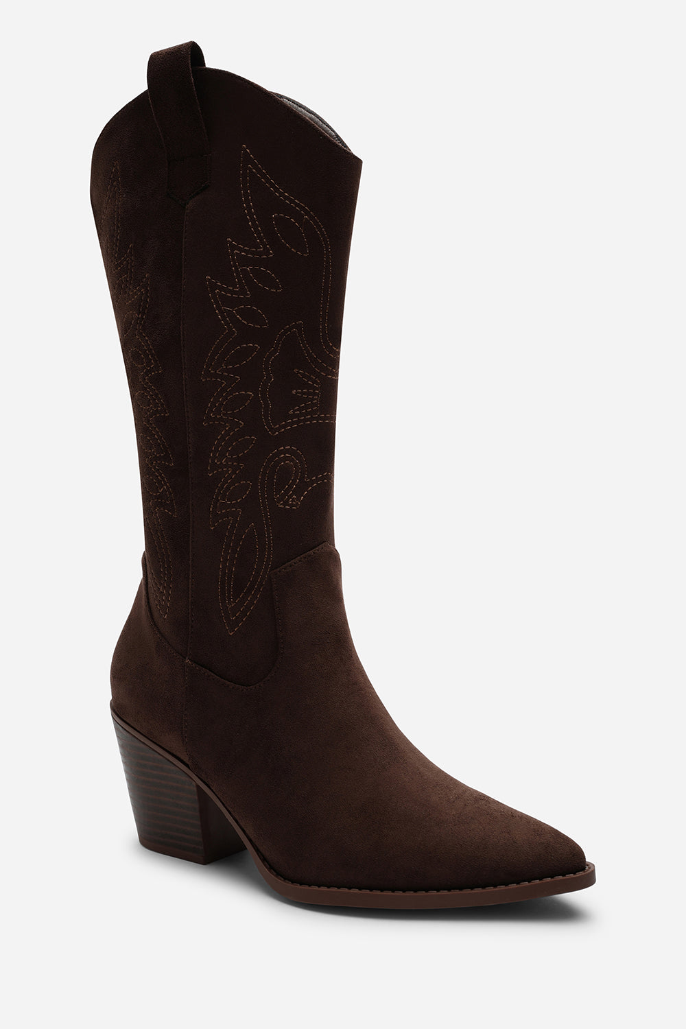 Yasmine Calf Cowboy Boots Block Heel Western Embroidered In Brown Suede