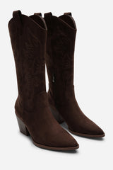 Yasmine Calf Cowboy Boots Block Heel Western Embroidered In Brown Suede