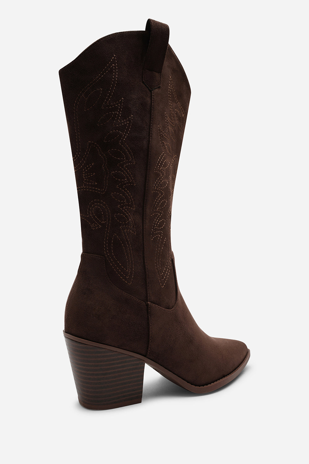 Yasmine Calf Cowboy Boots Block Heel Western Embroidered In Brown Suede