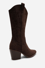 Yasmine Calf Cowboy Boots Block Heel Western Embroidered In Brown Suede