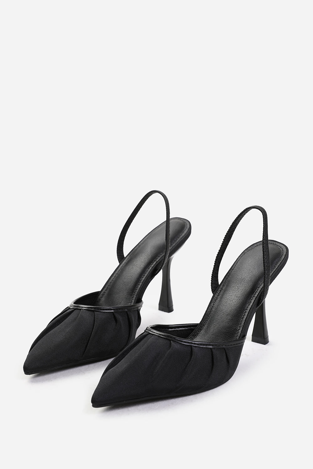 MALDIVES POINTED TOE HEELS WITH STRAP IN BLACK SATIN Where s That From UK