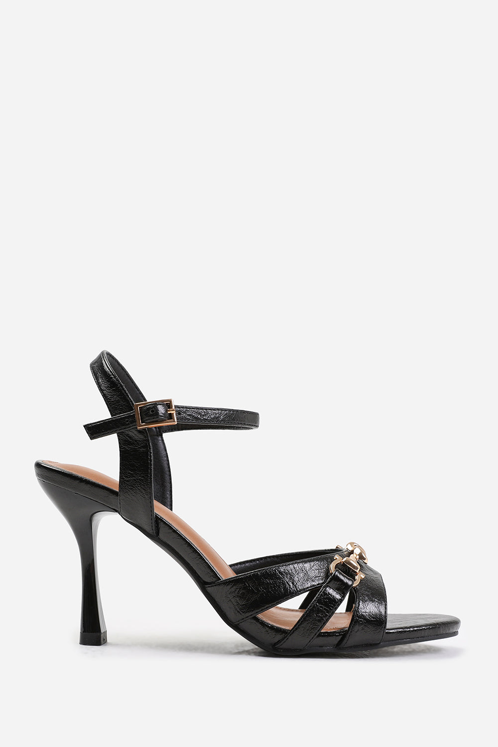 ADANA MID HEELS WITH METAL DETAILING IN BLACK CREASE FAUX LEATHER