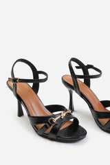 ADANA WIDE FIT MID HEELS WITH METAL DETAILING IN BLACK CREASE FAUX LEATHER