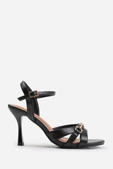 ADANA MID HEELS WITH METAL DETAILING IN BLACK FAUX LEATHER