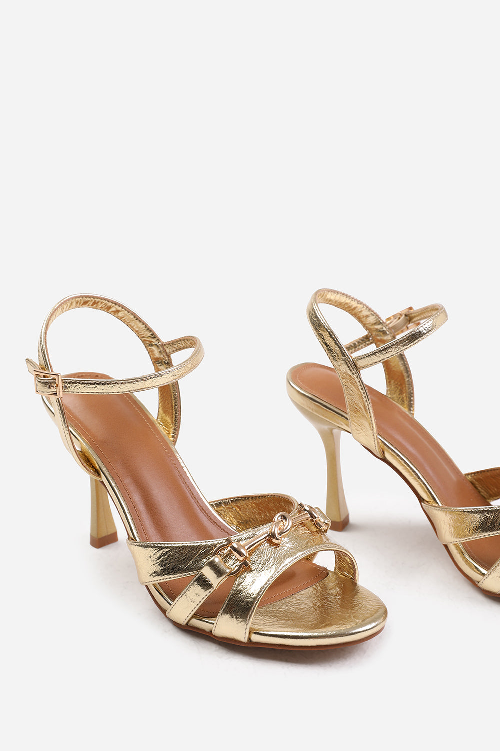 ADANA WIDE FIT MID HEELS WITH METAL DETAILING IN GOLD CREASE FAUX LEATHER