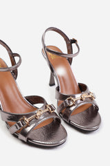 ADANA WIDE FIT MID HEELS WITH METAL DETAILING IN PEWTER FAUX LEATHER