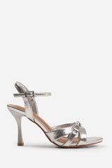 ADANA WIDE FIT MID HEELS WITH METAL DETAILING IN SILVER CREASE FAUX LEATHER