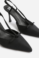 AVA WIDE FIT HIGH HEEL WITH POINTED TOE AND STRAP DETAIL IN BLACK SATIN