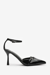 Jordan Strappy Pointed Toe High Heels in Black Patent