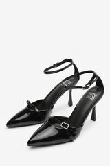 Jordan Strappy Pointed Toe High Heels in Black Patent
