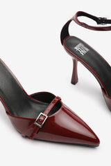 Jordan Strappy Pointed Toe High Heels in Deep Cherry Patent