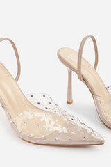 VISENYA PERSPEX DIAMANTE SLINGBACK HIGH HEELS IN NUDE