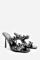 Dazira Cut Out Flower Trim Detail Heeled Mules