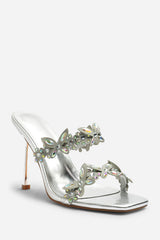 Dazira Cut Out Flower Trim Detail Heeled Mules