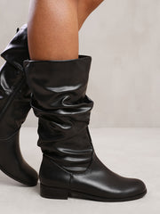 SEENA SLOUCH CALF BOOT WITH SIDE ZIP IN BLACK FAUX LEATHER