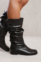 SEENA SLOUCH CALF BOOT WITH SIDE ZIP IN BLACK FAUX LEATHER