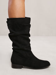 SEENA SLOUCH CALF BOOT WITH SIDE ZIP IN BLACK SUEDE