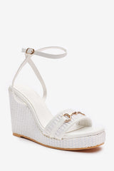Kiera Wedge Heeled Sandals With Buckle Ankle Straps In White