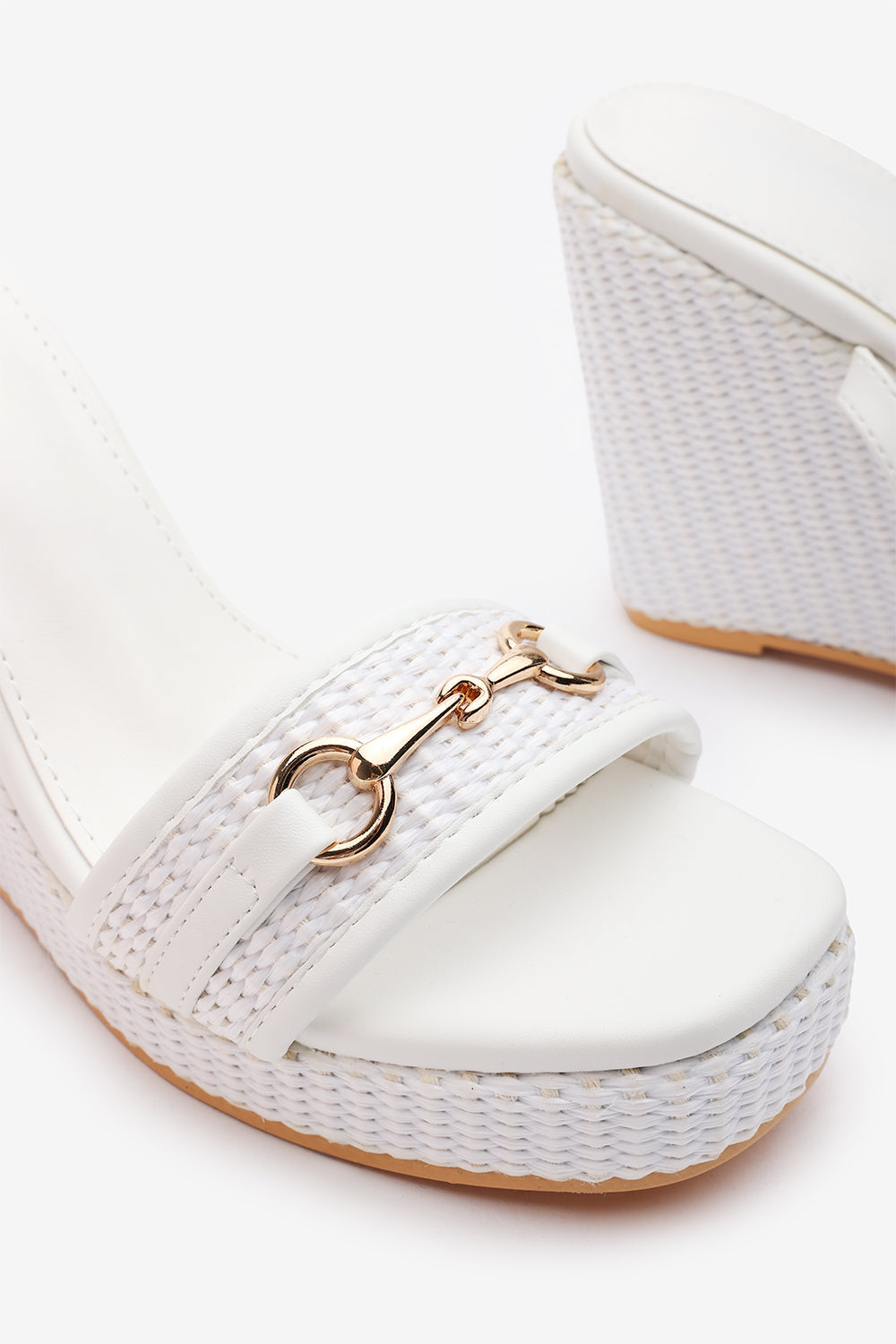 Kiera Wedge Heeled Sandals With Buckle Ankle Straps In White