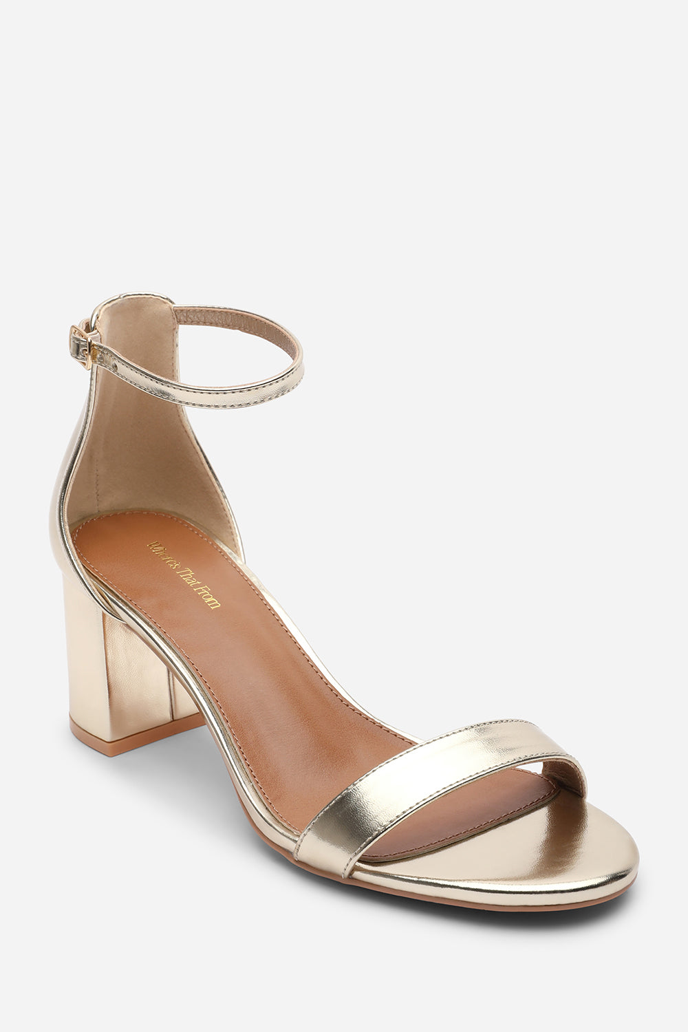 Beacon Ankle Strap Block Heel Gold Metallic Sandals
