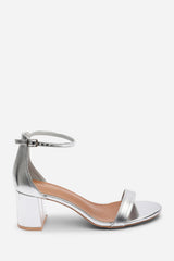 Beacon Ankle Strap Block Heel Silver Metallic Sandals