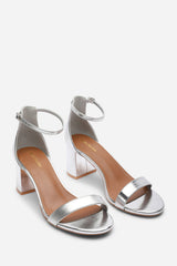 Beacon Ankle Strap Block Heel Silver Metallic Sandals