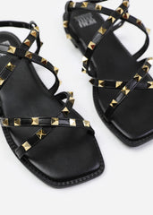 MONTANA GLADIATOR SANDAL WITH STUDD DETAIL IN BLACK FAUX LEATHER