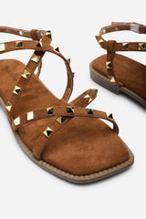 Montana Gladiator Sandal With Studd Detail In Cognac Suede