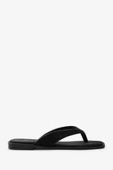 Lirena Square Toe Black Suede Flip Flop Sandal